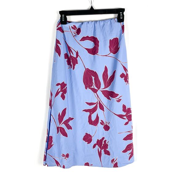 Thakoon Floral Midi Skirt Blue Red Midi Side‎ Slit A-line Elastic Waist Sz 0 - Picture 14 of 14